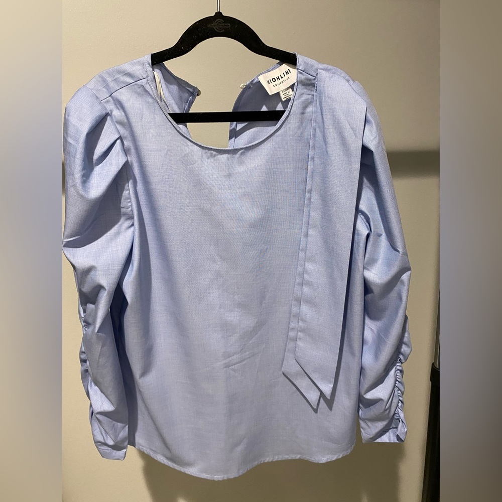 Highline Collective blue blouse with bowl detail at collarbone XS